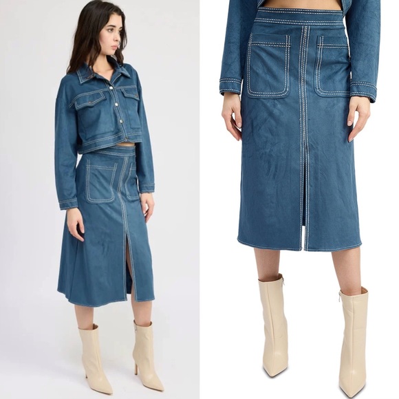 En Saison Robin Midi Skirt faux suede